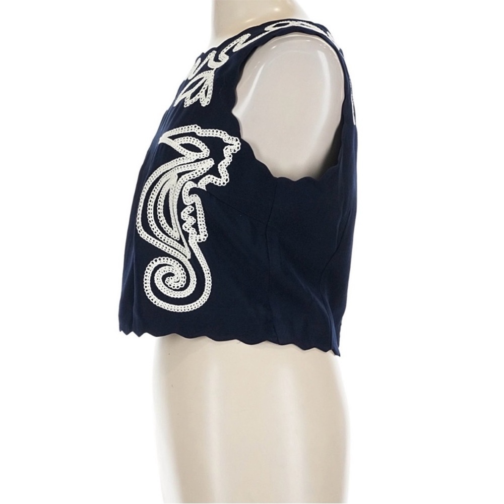 NWT Avec Les Filles Seahorse Embroidery Sleeveless Shell Navy & White Set M/6 - Picture 6 of 12
